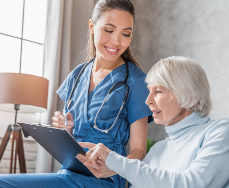 caregiver assisting senior