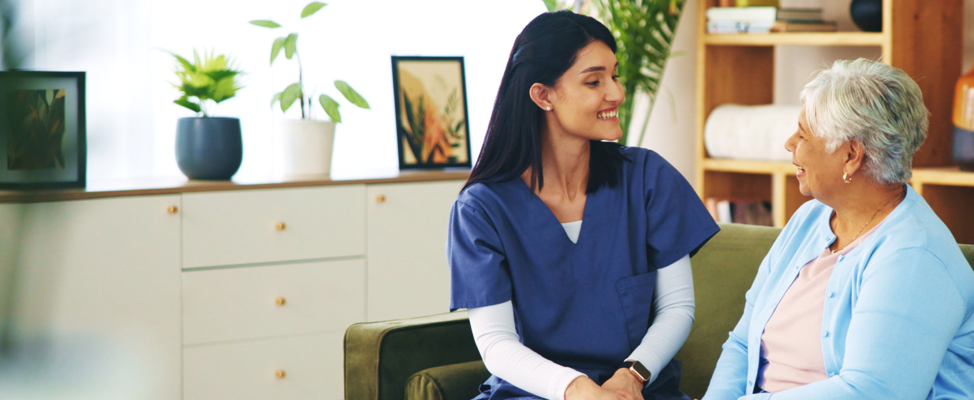 caregiver smiling with senior